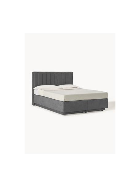 Cama continental Livia, con espacio de almacenamiento, Patas: plástico, Tejido gris oscuro, An 160 x L 200  cm, dureza H3