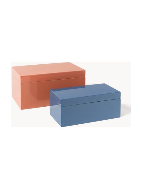 Set 2 scatole portaoggetti Kylie, Pannello di fibra a media densità (MDF), Terracotta, blu, Set in varie misure