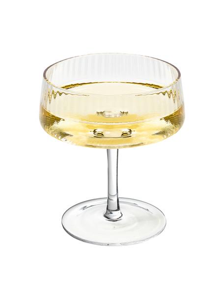 Copas pompadour de champán artesanales con relieves Cami, 4 uds., Vidrio soplado artesanalmente, Transparente, Ø 11 x Al 13 cm
