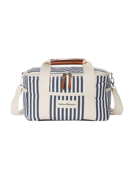 Nevera portátil Retro, 40% algodón, 40% poliéster, 15% PVC reciclado, 5% cuero, Azul marino, blanco crema, An 32 x Al 20 cm