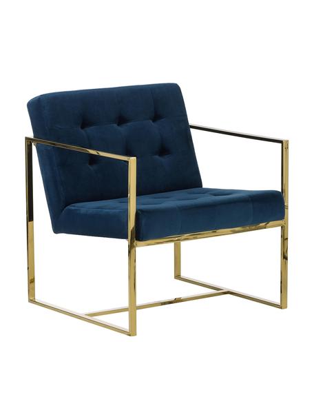 Sillón de terciopelo Manhattan, Tapizado: terciopelo (poliéster) Al, Estructura: metal recubierto, Terciopelo azul oscuro, dorado, An 70 x F 72 cm
