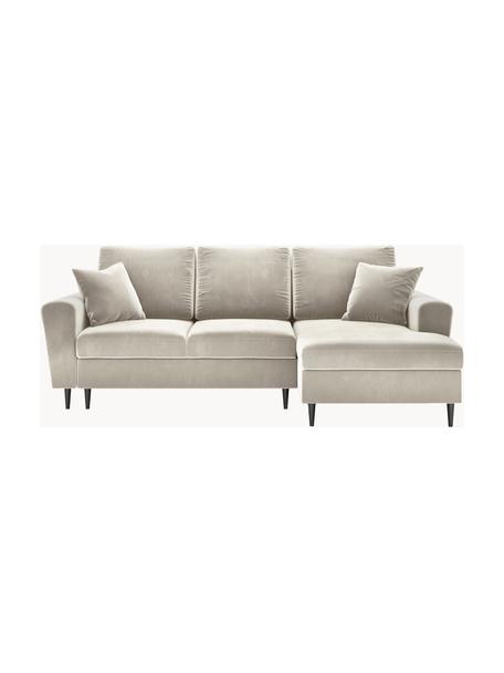 Divano letto angolare 3 posti in velluto con contenitore Moghan, Rivestimento: velluto di poliestere Il , Struttura: legno massiccio di pino, , Piedini: metallo laccato, Velluto beige, nero, Larg. 241 x Prof. 145 cm, chaise-longue a destra
