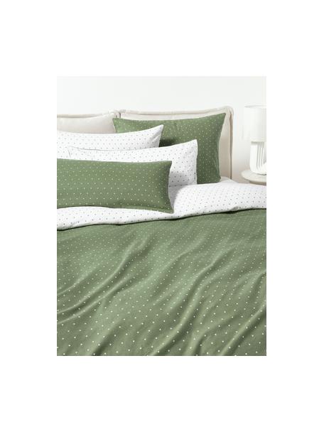 Housse de couette en flanelle réversible Betty, Vert olive, blanc, larg. 200 x long. 200 cm