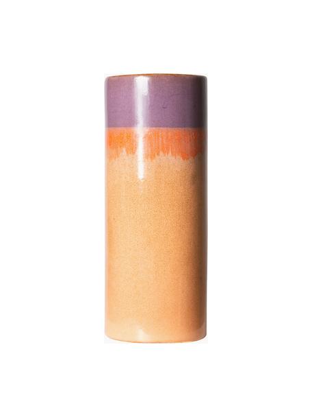 Handbeschilderde keramische vaas 70's met reactief glazuur, Keramiek, Oranje, lila, Ø 8 x H 19 cm