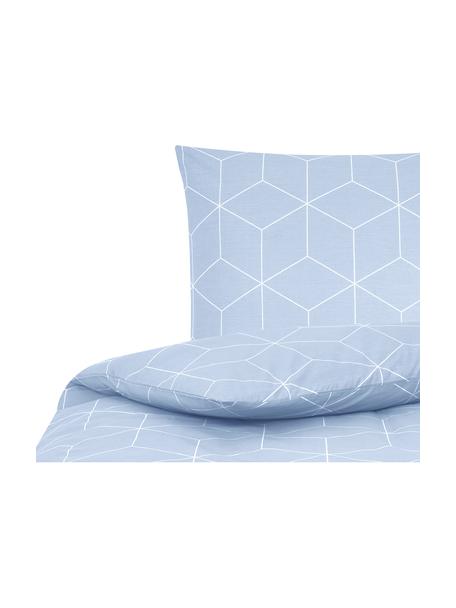 Bavlněné povlečení s grafickým vzorem Lynn, Světle modrá, krémově bílá, 140 x 200 cm + 1 polštář 80 x 80 cm