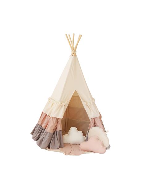 Tenda per bambini con balze e stuoia Frills, Lino, cotone, Bianco crema, tonalità rosa, Larg. 120 x Alt. 180 cm