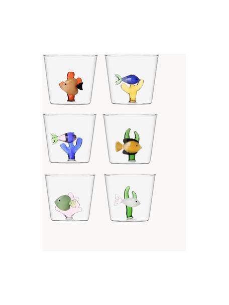 Set de vasos de agua artesanales Marine Garden, 6 uds., Vidrio de borosilicato, Transparente, multicolor, Ancho 160 cm, Largo 50 cm