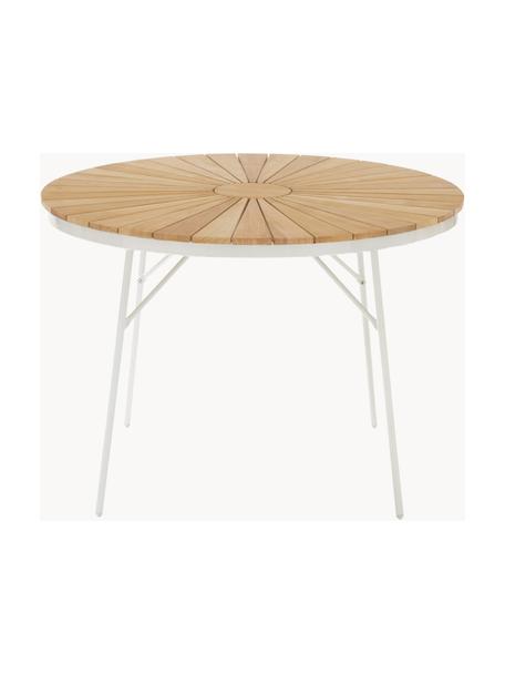 Okrúhly záhradný stôl so stolovou doskou z tíkového dreva Ellen, Tíkové drevo, biela, Ø 110 x V 73 cm