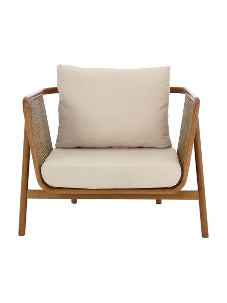Lounge fauteuil Callo van rotan, Frame: beukenhout gelakt, FSC-ge, Geweven stof crèmewit, beukenhout gelakt, B 106 cm x D 79 cm