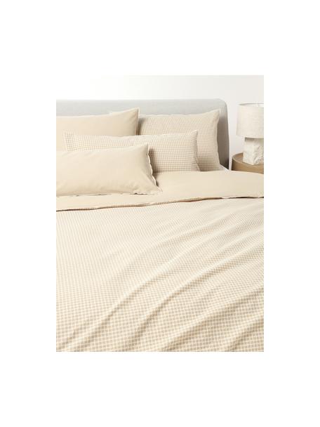 Seersucker-Bettdeckenbezug Davey mit Karo-Muster, Webart: Seersucker Fadendichte 16, Beige, Weiß, B 155 x L 220 cm