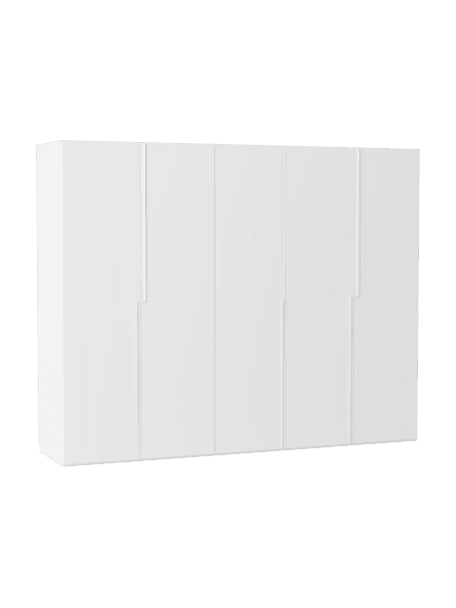 Szafa modułowa Leon, 5-drzwiowa, różne warianty, Korpus: płyta wiórowa pokryta mel, Biały, W 200 cm, Basic