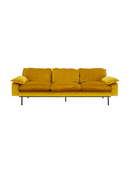 Canapé 4 places velours jaune moutarde Retro, Velours ocre, larg. 245 x prof. 83 cm