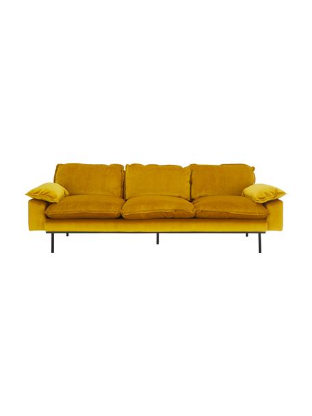 Samt-Sofa Retro (4-Sitzer) in Gelb mit Metall-Füßen, Bezug: Polyestersamt 86.000 Sche, Korpus: Mitteldichte Holzfaserpla, Füße: Metall, pulverbeschichtet, Samt Ockergelb, B 245 x T 83 cm