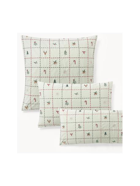 Vyšívaná obliečka na vankúš z bavlneného perkálu s vianočným motívom Rudy, Šalviová, viacfarebná, Š 40 x D 80 cm