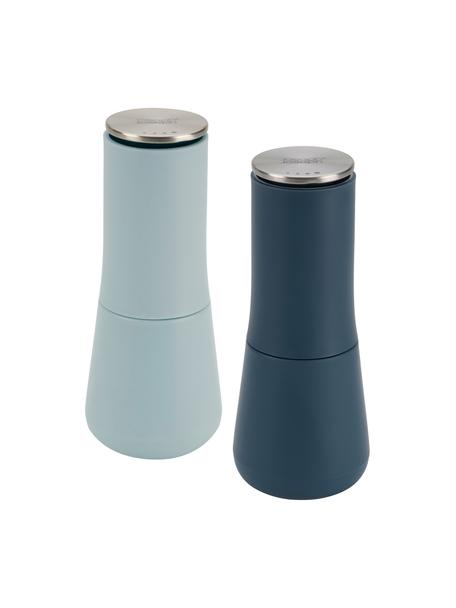 Molinillo de sal y pimienta de diseño Milltop, 2 uds., Estructura: plástico, Grinder: cerámica, Tonos azules, Ø 7 x Al 17 cm