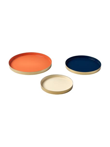 Set de bandejas decorativas Tavi, 3 uds., Metal recubierto, Naranja, azul oscuro, beige, Set de diferentes tamaños