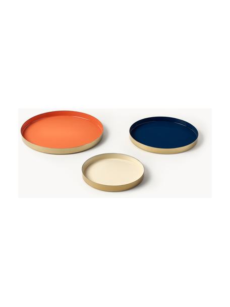 Decoratieve dienbladen Tavi, set van 3, Gecoat metaal, Oranje, donkerblauw, beige, Set met verschillende formaten