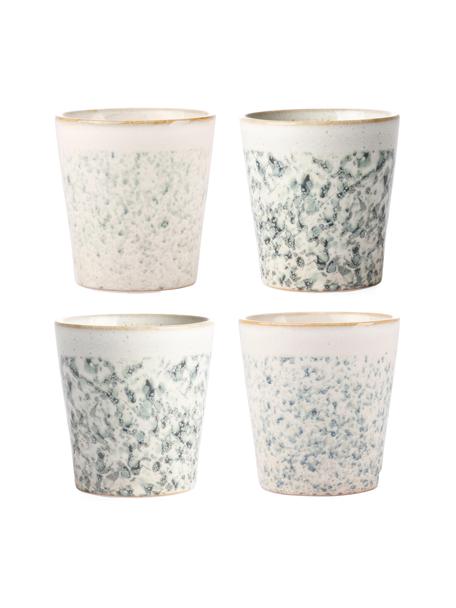Set 4 tazze retrò fatte a mano 70's, Gres, Tonalità del verde, tonalità beige, Ø 8 x Alt. 8 cm, 200 ml