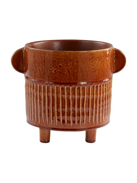 Ručne vyrobený obal na kvetináč z keramiky Ernie, Keramika, glazúrovaná, Hnedá, Ø 21 x V 22 cm