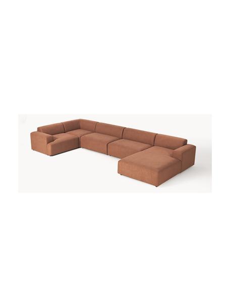 Divano ampio angolare XL Melva, Rivestimento: 100% poliestere Con 115.0, Struttura: legno massiccio di pino e, Piedini: plastica Questo prodotto , Tessuto terracotta, Larg. 458 x Prof. 220 cm, chaise-longue a sinistra