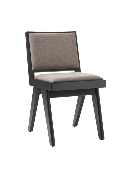 Krzesło tapicerowane z drewna Sissi, Stelaż: lite drewno dębowe, Tapicerka: 100% poliester, Czarny z tapicerką, brązowy, S 46 x G 56 cm