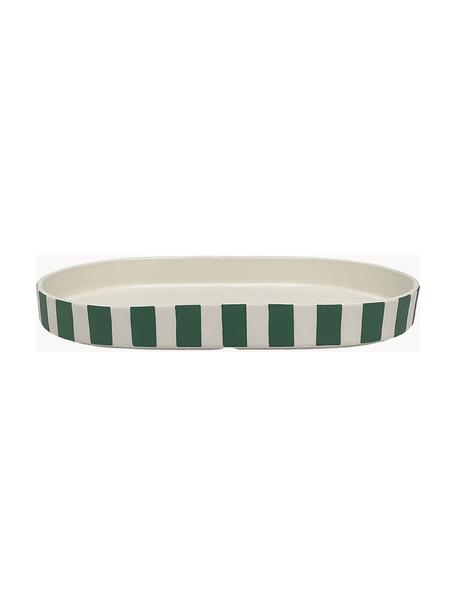 Plateau décoratif artisanal Toppu, Grès cérame, Vert foncé, blanc, larg. 37 x prof. 12 cm