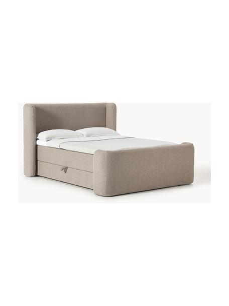 Bouclé-Boxspringbett Perla mit Stauraum, Bezug: Bouclé (71 % Polyacryl, 2, Matratze: 7-Zonen-Taschenfederkernm, Bouclé Taupe, B 180 x L 200, Härtegrad H2