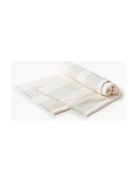 Telo fouta con frange Aren, Verde chiaro, bianco latte, Larg. 100 x Lung. 180 cm