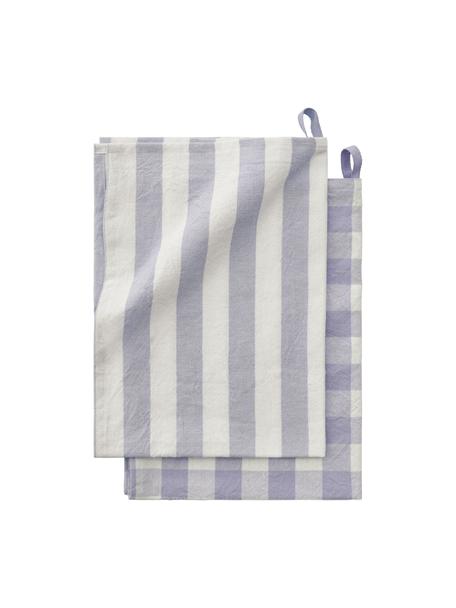 Komplet ręczników kuchennych z bawełny Minna, 2 elem., 100% bawełna, Lila, biały, S 50 x D 70 cm