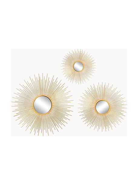 Decoratieve spiegelsset Sun, 3-delig, Lijst: gecoat metaal, Goudkleurig, Set met verschillende formaten