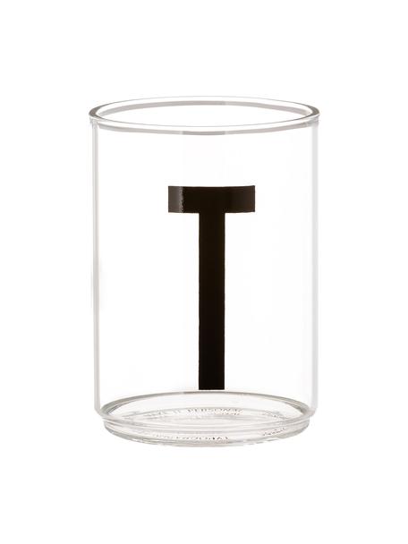 Dizajnový pohár na vodu s písmenami Personal (varianty od A po Z), Borosilikátové sklo, Priehľadná, čierna, Pohár na vodu T, 300 ml