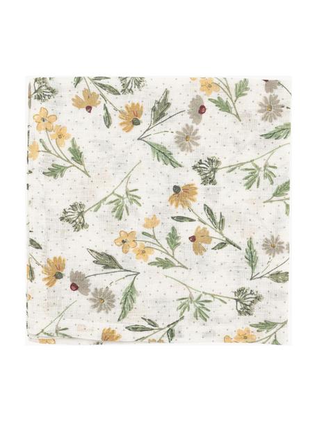Serviettes de table en lin Louise, 4 pièces, 100 % pur lin, Blanc cassé, vert, motif fleuri, larg. 40 x long. 40 cm