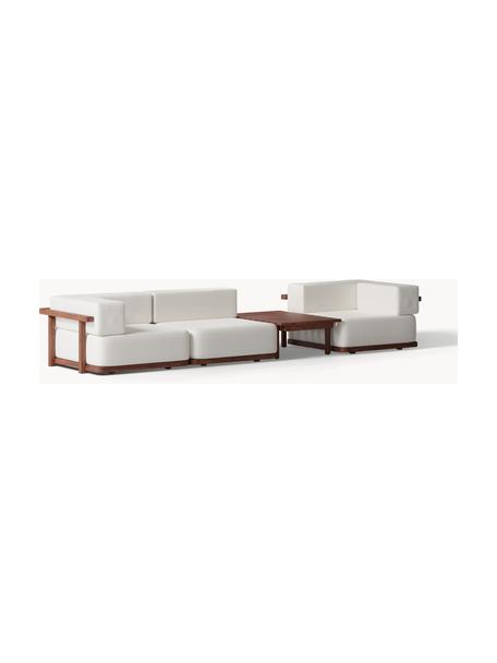 Set lounge modular para exterior Matheus, 4 pzas., Funda: 100% algodón Alta resiste, Estructura: madera maciza de acacia, , Tejido blanco Off White, madera de acacia, Set de diferentes tamaños