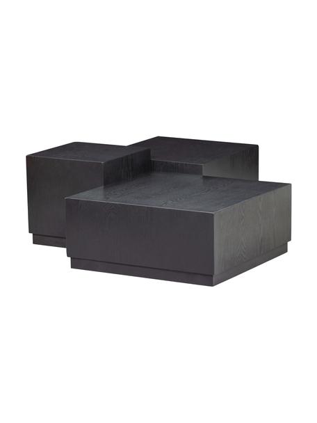 Table d'appoint en bois Pim, 3 élém., Bois de frêne, MDF (panneau en fibres de bois à densité moyenne), enduit, Noir, Lot de différentes tailles