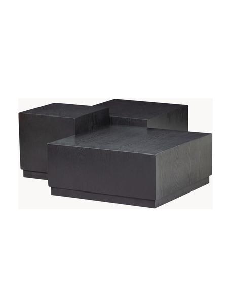 Set de mesas auxiliares de madera Pim, 3 uds., Madera de fresno, tablero de fibras de densidad media (MDF) recubierto, Negro, Set de diferentes tamaños