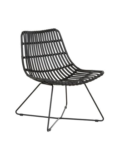 Polyrotan loungefauteuil Costa in zwart, Zitvlak: polyethyleen-vlechtwerk, Frame: gepoedercoat metaal, Zwart, B 64 x D 64 cm