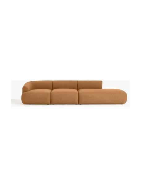 Szezlong modułowy XL bouclé Sofia, Tapicerka: bouclé (100% poliester) D, Stelaż: drewno świerkowe z certyf, Nogi: tworzywo sztuczne, Jasnobrązowy bouclé, S 340 x G 103 cm, lewostronna