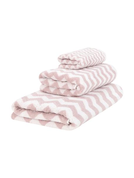 Lot de serviettes de bain imprimé zigzag Liv, 3 élém., 100 % coton
Grammage intermédiaire 550 g/m², Rose, blanc crème, Lot de différentes tailles