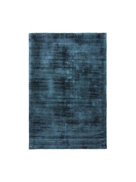 Handgeweven viscose vloerkleed Jane, Onderzijde: 100% katoen Het in dit pr, Donkerblauw, B 200 x L 300 cm (maat L)