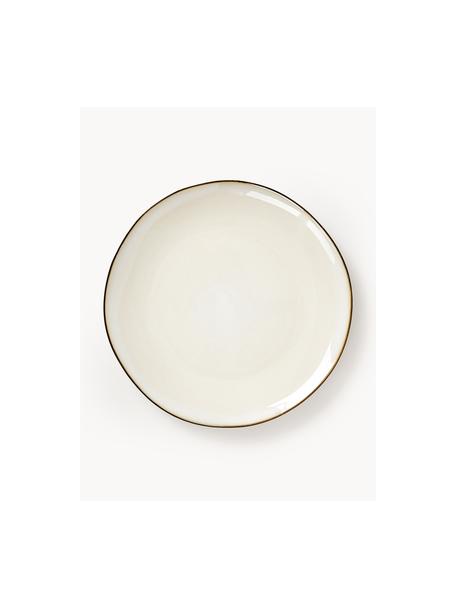 Platos llanos artesanales de gres Thalia, 2 uds., Gres, Crema con borde oscuro, Ø 27 cm