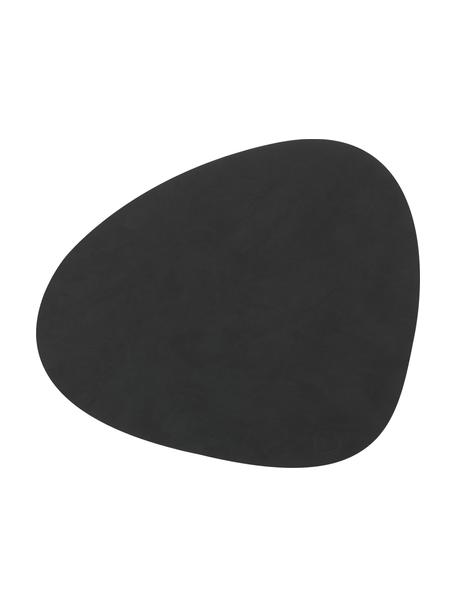 Asymmetrische leren placemats Curve, 4 stuks, Leer, rubber, Zwart, B 44 x L 37 cm