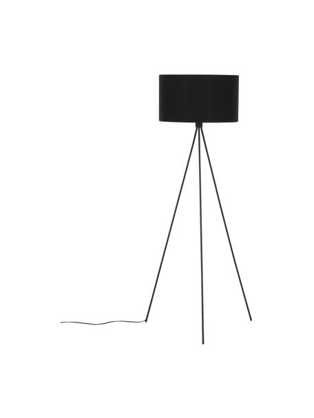 Tripod vloerlamp Cella met stoffen lampenkap, Lampenkap: katoenmix, Lampvoet: gepoedercoat metaal, Zwart, Ø 48 x H 158 cm