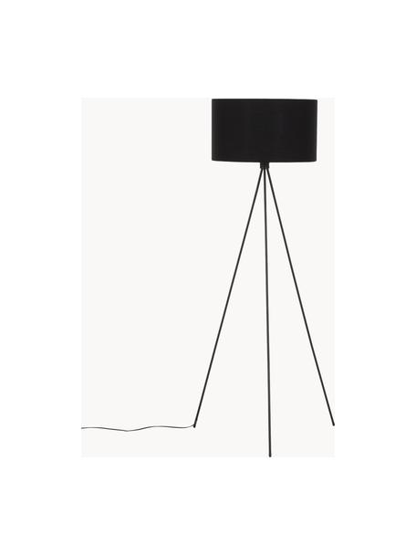 Lámpara de pie trípode Cella, Pantalla: mezcla de algodón, Cable: plástico, Negro, Al 158 cm