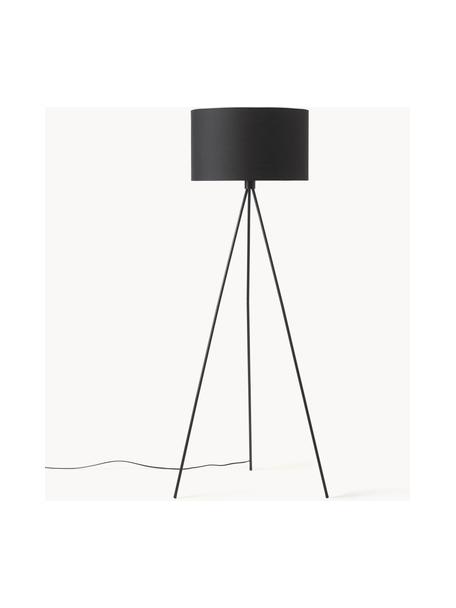 Lampa podłogowa trójnóg z kloszem z tkaniny Cella, Czarny, W 158 cm