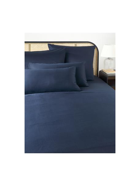 Drap plat en satin de coton Comfort, Bleu foncé, larg. 240 x long. 280 cm