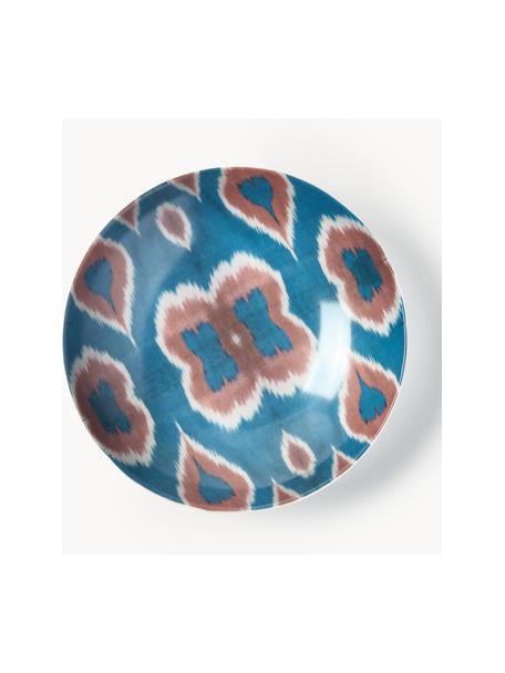 Handgefertigte Porzellan-Servierschale Ikat, Porzellan, Blau, Rostrot, Weiß, Ø 22 cm