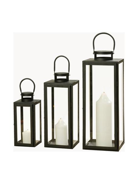 Laternen Arana aus Glas, 3er-Set, Glas, Metall, Schwarz, Transparent, Set mit verschiedenen Größen