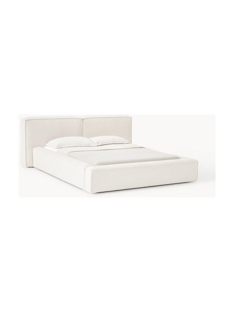 Letto imbottito in bouclé con contenitore Lennon, Rivestimento: bouclé (80% poliestere, 2, Rivestimento: schiuma, certificata Cert, Struttura: legno di pino massiccio, , Piedini: legno, plastica Questo pr, Bouclé bianco latte, Larg. 268 x Lung. 243 cm (superficie 200 x 200 cm)