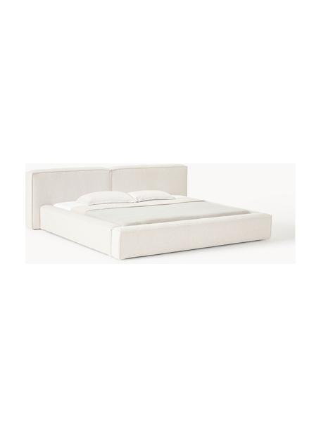 Cama tapizada en tejido bouclé Lennon, con espacio de almacenamiento, Funda: Bouclé (80% poliéster, 20, Estructura: madera de pino maciza con, Patas: madera, plástico Este pro, Bouclé blanco Off White, An 268 x L 243 cm (colchón 200 x 200 cm)