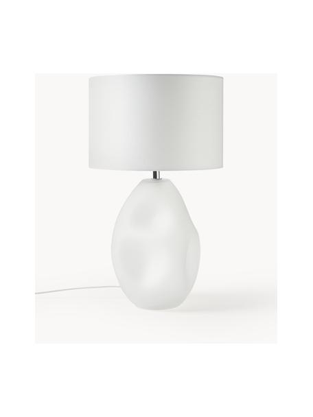 Lámpara de mesa grande de vidrio Leia, Pantalla: tela, Cable: cubierto en tela, Blanco, Ø 30 x Al 53 cm